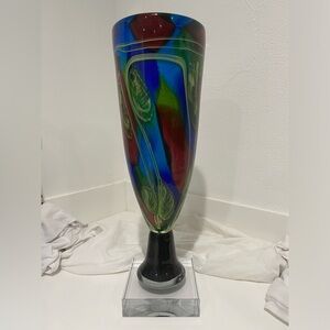 A unique, heavy, murano glass vase. Made in Italy.